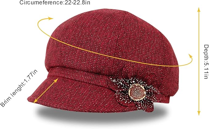 Women Retro Classic Visor Newsboy Cabbie Cap Beret Hats with Flower Buckle for Woman Ladies