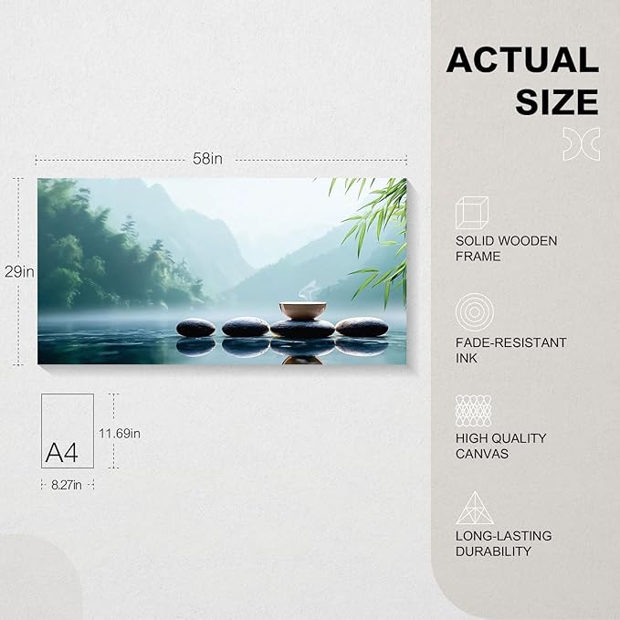 Iallbin Buddha Wall Art & Zen Wall Decor White Lotus on Water Canvas Painting - for Yoga Meditation Room, Spa & Bathroom, Iallbin Zen Stone Wall Art & Zen Wall Decor, Blending the essence of landscape artistry - for Yoga Meditation Room, Spa & Bathroom...