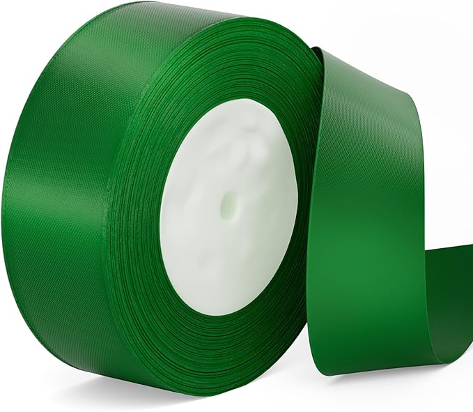 Green Ribbon 1-1/2 inch Green Satin Ribbon 50 Yards for Crafts Sewing Wrapping Flower Bouquet Christmas Wreath Wedding Invitations Party Decorations