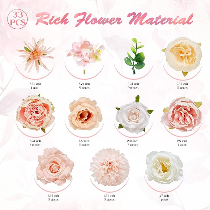 Artificial Flowers, Fake Peony Flower Combo Box Set, Silk Flowers with Wire Stem for DIY Wedding Bridal Bouquet Shower Party Home Décor (Pink)