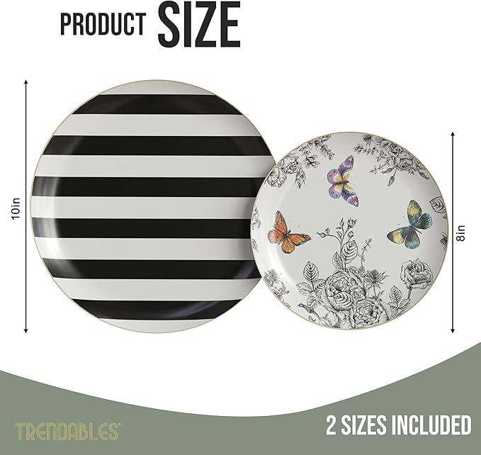 Trendables Floral Paper Plates 8.5 Inch & 10.5 Inch 40 Pcs Dinner Plate Set Fancy Disposable Plates for Party for 20 Guests 20 X 8 & 20 X 10 Large & Small Paper Plate Set for Parties Monarch