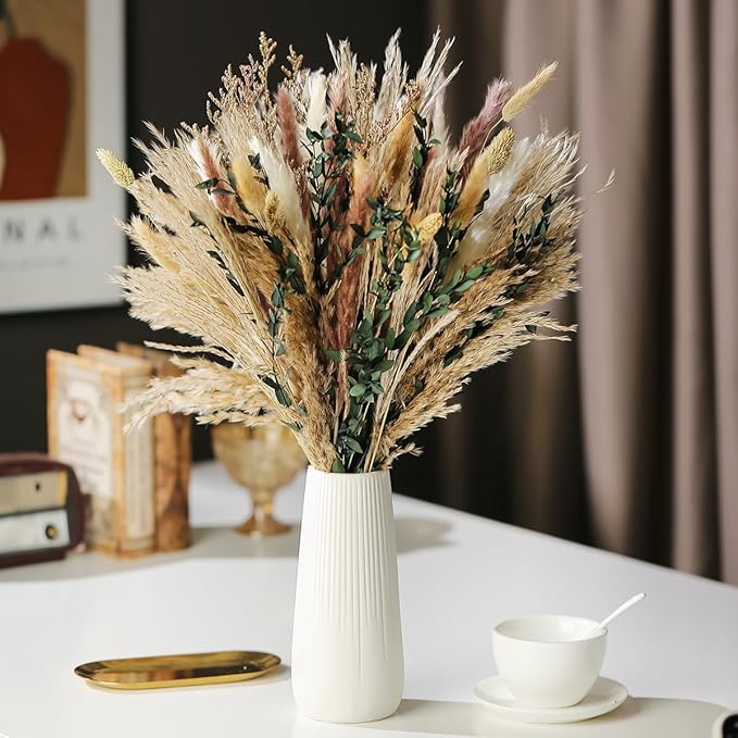 Musunny Pampas Grass Decor, Boho Decor Dried Flower Bouquet for Room,Bedroom,Office,Dried Flower Arrangements for Home Decor Wedding Centerpieces