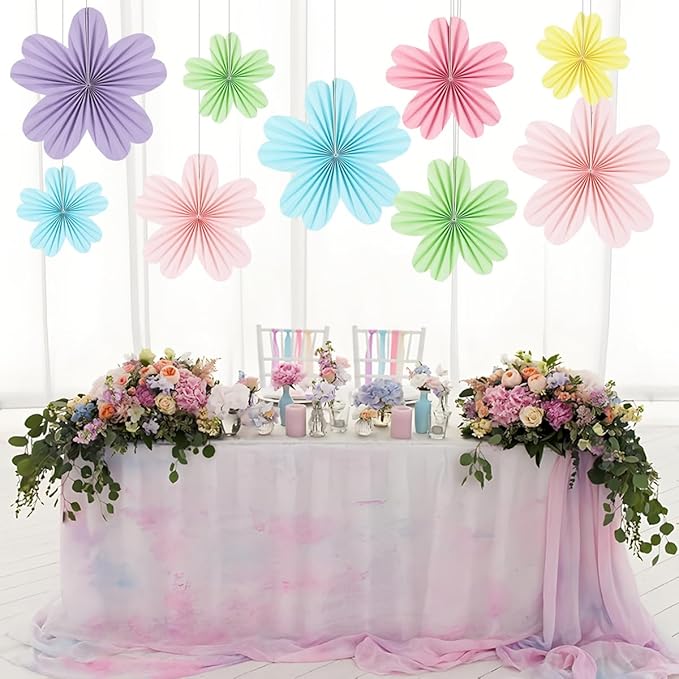 zilue Paper Fans Party Decorations Paper Flowers Decorations for Wall Classroom Floral Backdrop Baby Shower Birthday Party Flower Wall Decor Pack of 9 Pastel