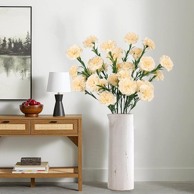 IPOPU Carnations Artificial Flowers 6PCS Silk Carnations Faux Flowers Artificial Flowers Bulk 33in Long Flowers for Wedding Home Table Centerpieces Floral Arrangement(Champagne)