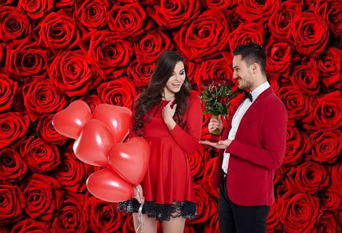 Avezano Valentine's Day Backdrop Rose Flower Wall Photo Background Red Rose Wedding Bridal Shower Photography Backdrop Mother's Day Birthday Party Dessert Table Banner (6x4ft)
