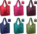 BeeGreen Colorful Reusable Grocery Bags 6 Pack, Heavy Duty Totes for Women, Foldable Grocery Bag Large Shopping Totes with Handles for Work, Travel, Gift, Store, Polyester Washable Reusable Tote Bag