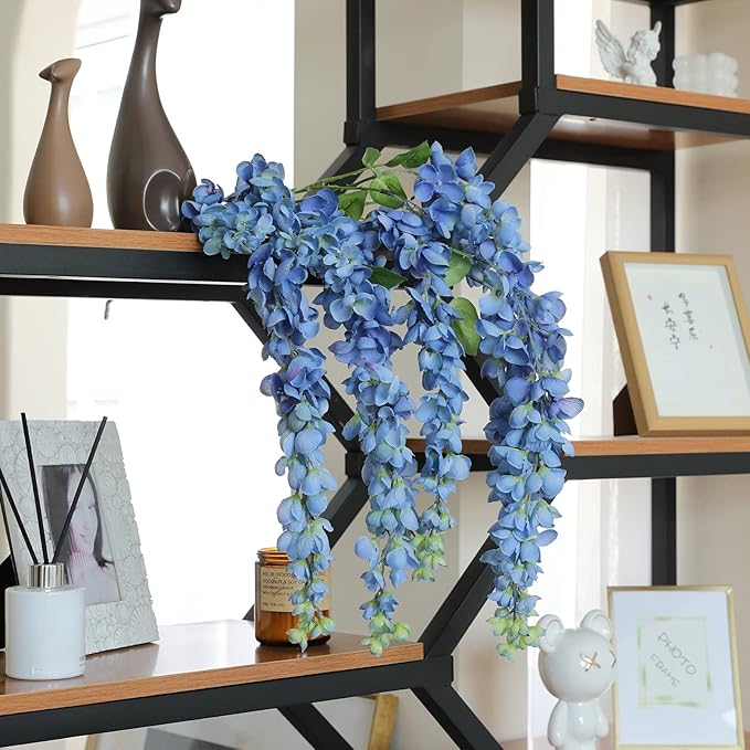 Dailisen 3 Strands 40'' Silk Blue Wisteria Artificial Flowers, Fake Wisteria Floral Hanging Plant Garland, for Home Decor, Party, Floor Vase, Balcony, Wedding Arrangement Decoration (Blue)