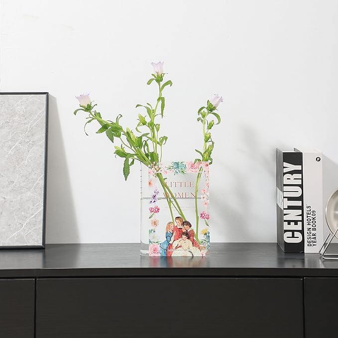 Book Vase, Acrylic Book Vase for Flowers, Book Flower Vase, Book Shaped Vases, Clear Book Vases, Small Vase for Bedroom, Living Room, Bookshelf, Office, Dining Table(Women)