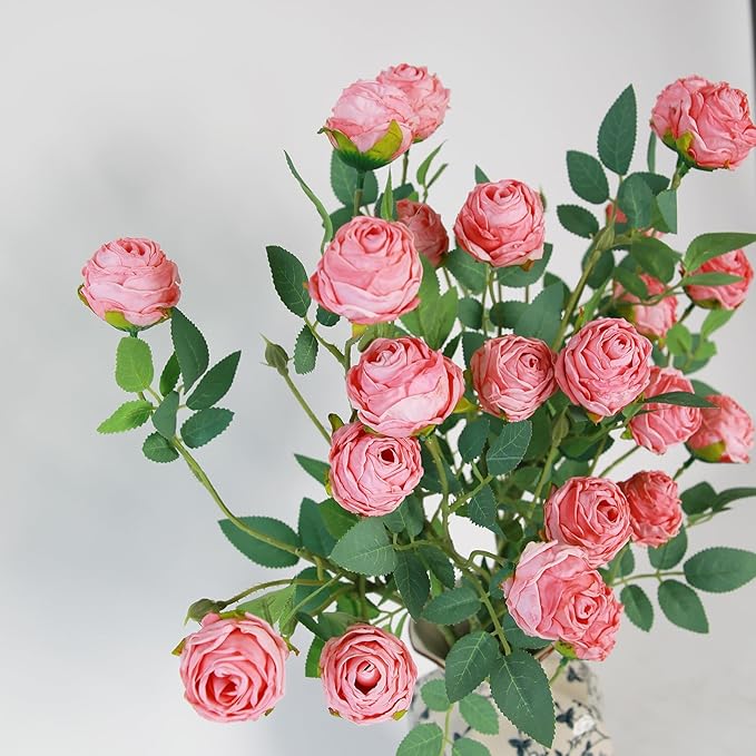 CHIAVE 8pcs 24 Flower Buds Artificial Vintage Roses Fake Silk Rose Flowers with Long Stem for DIY Bouquets Wedding Centerpiece Party Home Kitchen Shorp Decoration-Salmon Pink