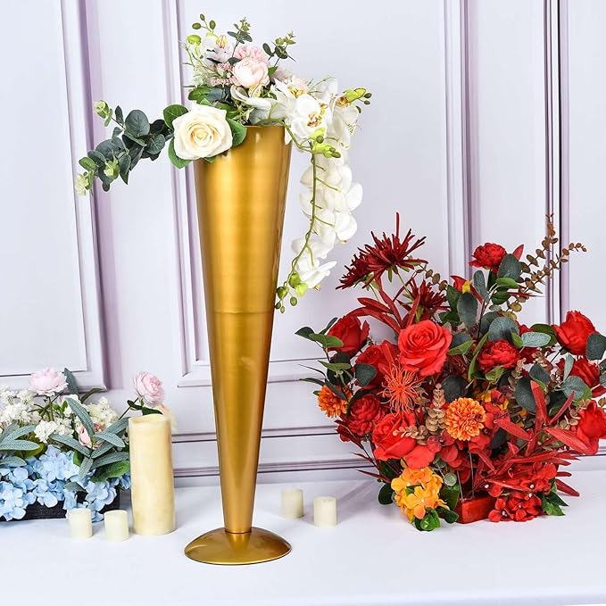 Efavormart 28" Tall Brushed Gold Metal Trumpet Flower Vase Wedding Centerpiece