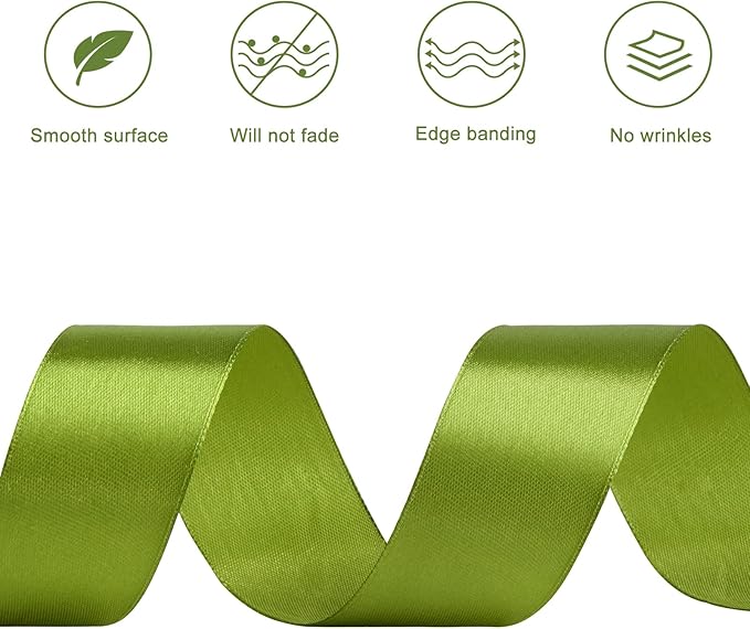 1-1/2 Inches 100 Yards Olive Green Satin Ribbon, Ribbon Roll for Flower Bouquets, Gift Wrapping, Wedding, Handmade Crafts