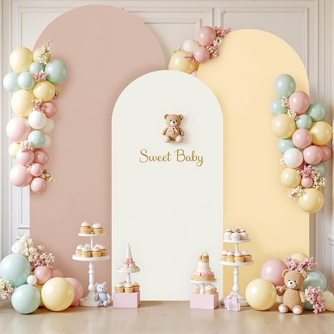 Boho Arch Backdrop Cover 6FT 5FT 4FT Stretchy Wedding Arch Covers Set of 3 Spandex Fitted Nude Champagne Cream Fabric Backdrop Cover for Party Baby Shower Birthday Decoration