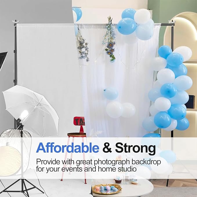 EMART Backdrop Stand 10x8.5ft(WxH) Photo Studio Adjustable Background Stand Support Kit with 2 Crossbars, 8 Backdrop Clamps, 2 Sandbags and Carrying Bag for Parties Events Decoration