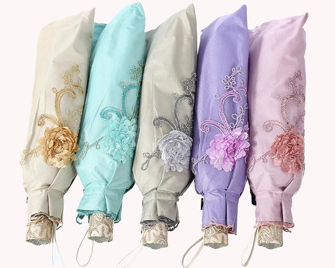 LCY Embroidered Lace Double-deck Anti-UV Parasol Sun/Rain/Snow Folding Umbrella