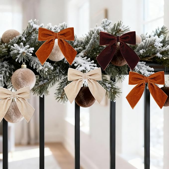 30 Pcs Velvet Ribbon Bows 5" x 4" Pre Tied Christmas Velvet Bows with Twist Tie for Gift Packaging Christmas Tree Wreaths Door Windows Wedding Party Decoration(Coffee)