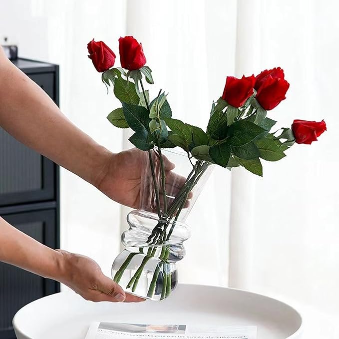 10-inch Tall Glass vase, a Simple and Sturdy Flower Container, Perfect for Dining Tables, Living Room and Table Placement (White)