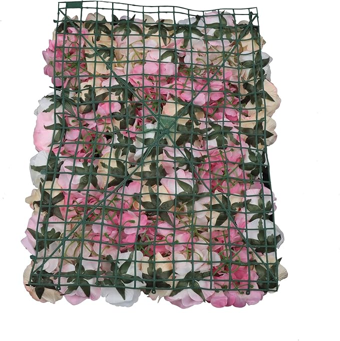 16"x 24" Artificial Flower Wall Panels,Flower Wall Mat Silk Flower Panels for Outdoor Garden Backyard Fence Fence Privacy Screen and Indoor Wall Decor (4Pcs Pink+Champagne+White)