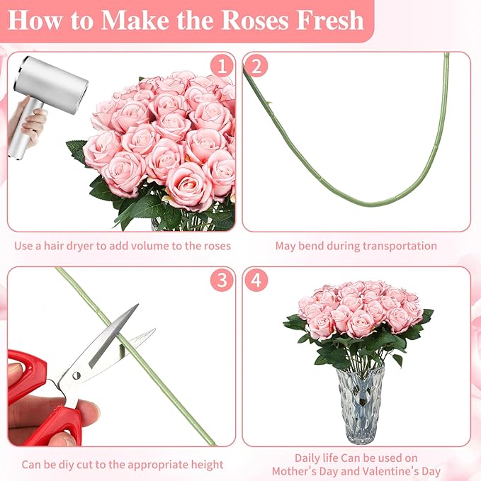 150 Pcs Roses Artificial Flowers, Silk Light Pink Artificial Flowers Petals Long Stem Roses for Wedding Bouquet Home Party Decor