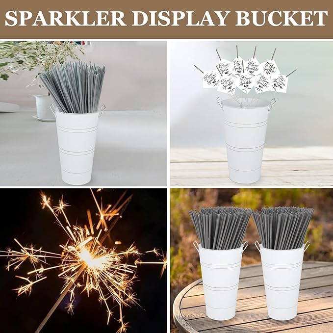 8pcs 12.8inch White Flower Holders for Flower Bar, Galvanized Flower Bucket, Metal Buckets for Party, Rustic Vases for Centerpieces, Floral Vase, Farmstand Supplies (White, 12.8inch Height)