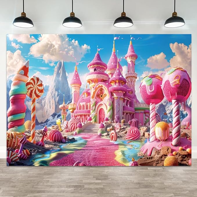 10x6.5ft Pink Fantasy Castle Backdrop Candy Land Sweet Candy House Photography Background Baby Shower Sweet Girl Princess Birthday Banner Decorations Kids Artistic Portrait Photo Booth Prop
