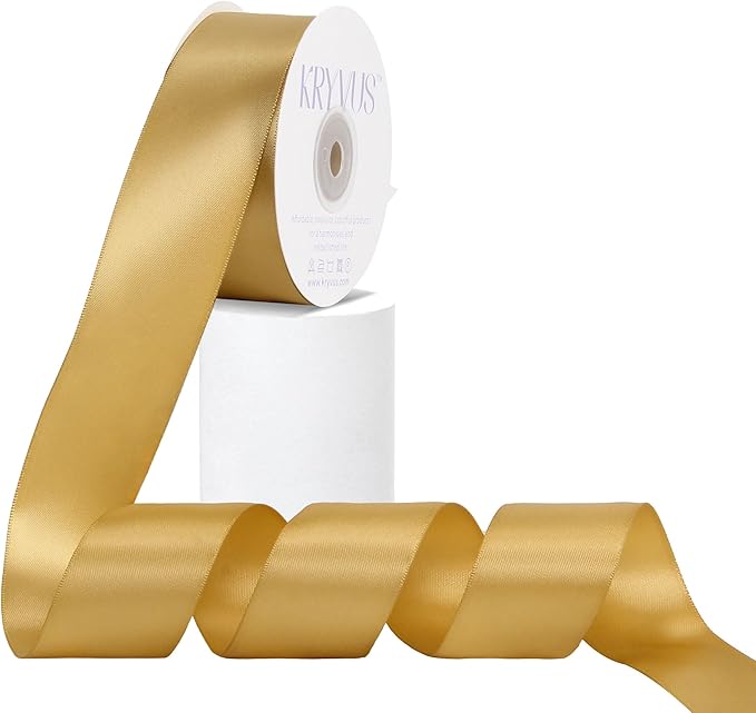 Light Gold Satin Ribbon, Double Faced 1-1/2 Inch X 25 Yards Light Gold Ribbon, Premium Satin Ribbons for Gift Wrapping, Crafts, Hair Bow Making, Sewing, Flower Bouquet, Wedding Party Decor
