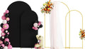 Putros Metal Arch Stand with Cover Set of 2 Black Spandex Fitted Wedding Arch Cover and Round Top Chiara Backdrop Stand for Birthday Party Baby Shower Decoration 7.2FT, 6FT