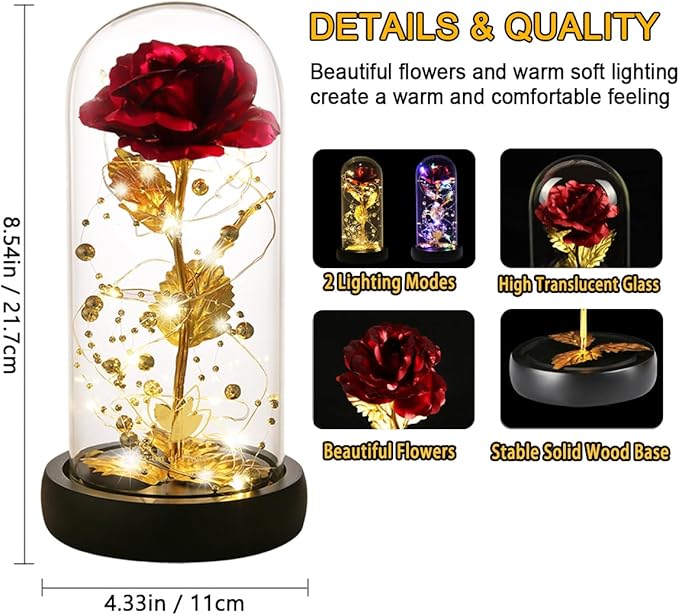 Christmas Women Gifts Birthday Gifts for Women Flowers for Delivery,Galaxy Artificial Flower with 2 Light Modes Light Up Rose in Glass Dome,Colorful Glass Rose,Birthday Wedding Anniversary Xmas Gift