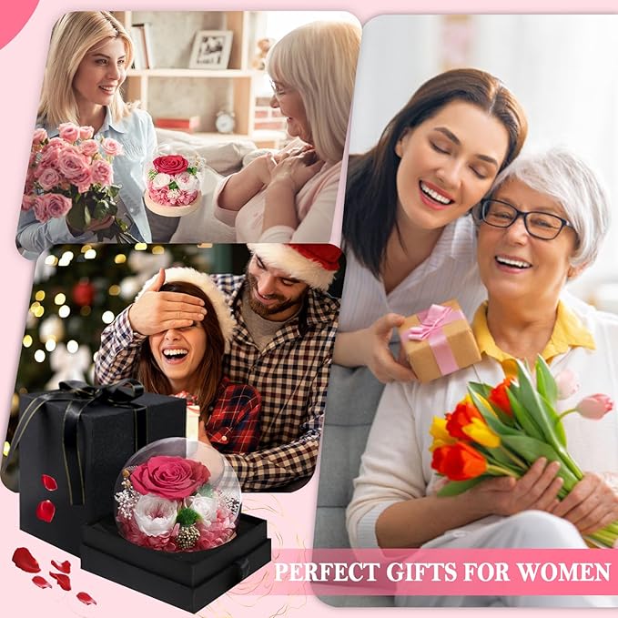 FIACO Preserved Rose Birthday Gift for Women Forever Fresh Flowers for Prime Delivery Gift for Mom Grandma Wife Valentines Mothers Day Christmas Anniversary Eternal Roses in Glass Dome
