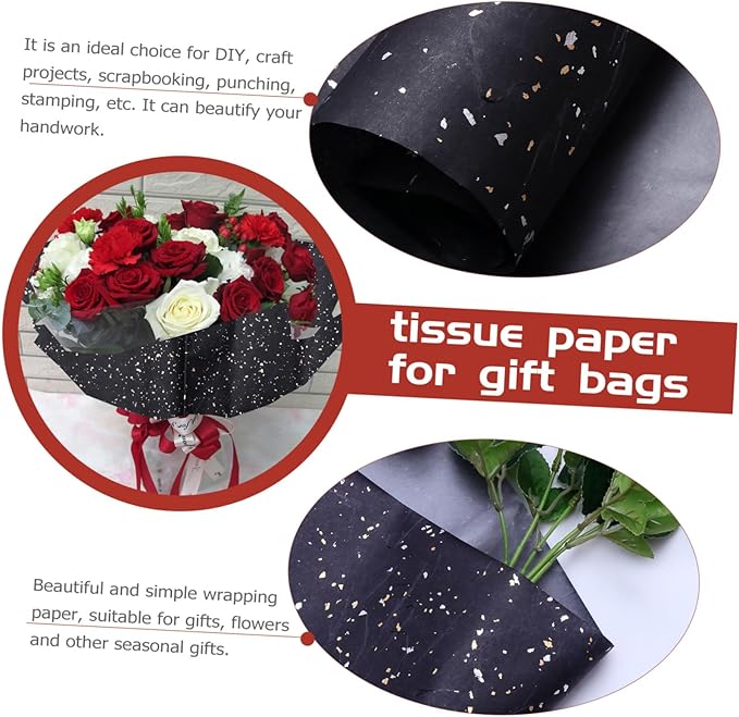 GALPADA 10Pcs Metallic Dot Pattern Flower Wrapping Paper for DIY Bouquets and Packaging Floral Paper for Christmas Birthday Wedding Crafts and Seasonal Presents