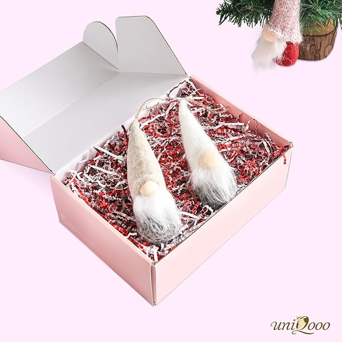 UNIQOOO 1/2 LB Metallic Red White Crinkle Cut Paper, Candy Cane Shredded Filler, Christmas Peppermint Zig Fill Raffia Tissue, Strands Shred Craft Bedding Cushion,Wedding Birthday Gift Boxes Bag Retail