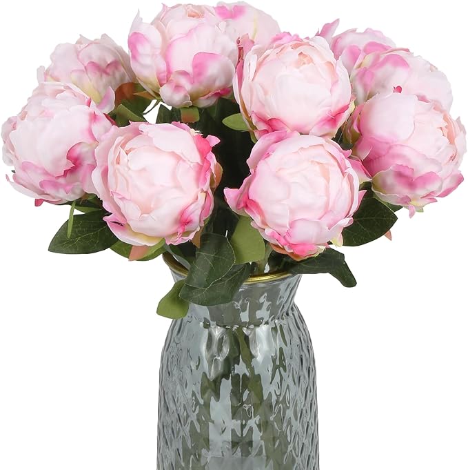 10pcs Pink Peonies Artificial Flowers Fake Silk Peonies with Single Stem Faux Peonies Flowers for Wedding Table Centerpieces Home Decorations Bridal Bouquets Floral Arrangements (Light Pink)