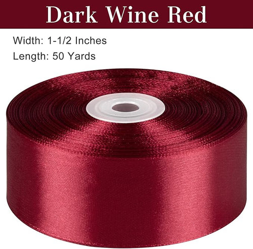 1-1/2 Inches 50 Yards Dark Wine Red Satin Ribbon, Solid Fabric Ribbon Roll for Flower Bouquets, Gift Wrapping, Wedding, Handmade Crafts
