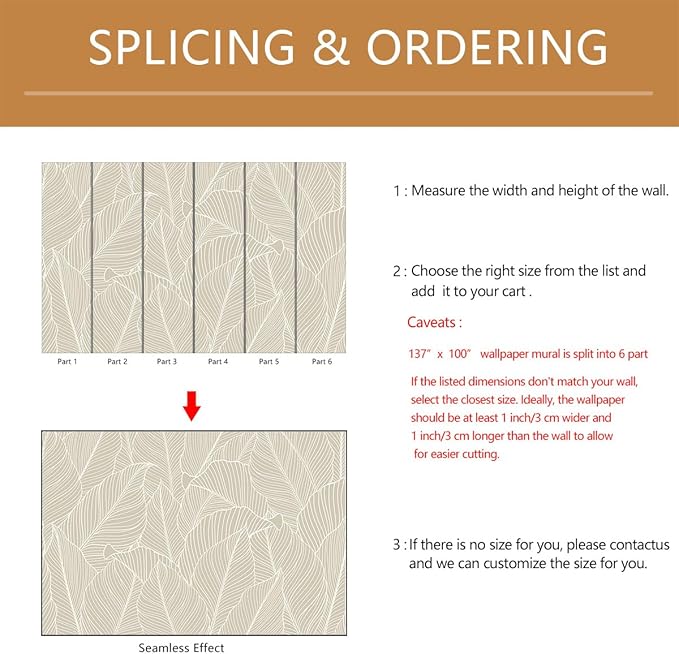 Tropical Palm Leaf Beige Wallpaper Peel and Stick Botanical Leaf Pattern Art Self Adhesive Wall Mural for Living Room Bedroom 137"x100"