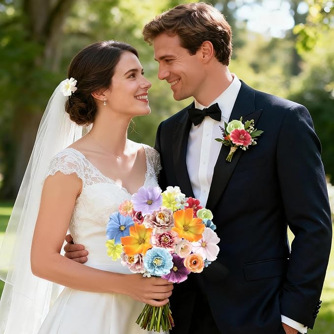 180Pcs Mini Fake Flower Heads Multicolor Small Silk Faux Flower Heads Artificial Rose Daisy Flowers Bulk for Cake Crafts DIY Graduation Cap Wedding Hair Dresses Wreath Party Home Decor