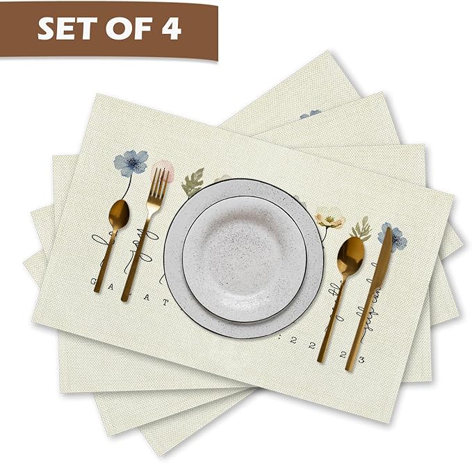 Christian Placemats Set of 4, Fruit of The Spirit Floral Bible Verse Scripture Table Mats Place Mats for Kitchen Dining Table Decoration, Christian Home Decor 16.9x11.4 Inch