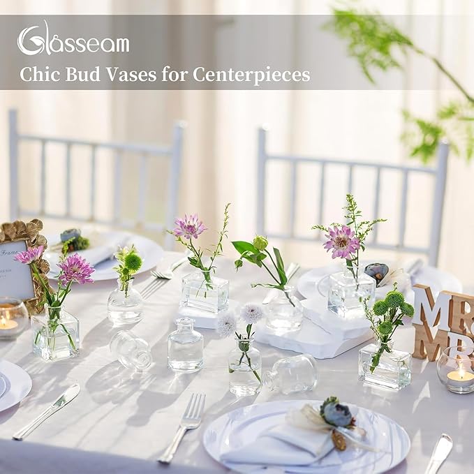 Glasseam Bud Vases in Bulk 40: Clear Glass Vases for Centerpieces Cute Mini Small Vases for Flowers Decorative Tiny Centerpiece Decor for Table Wedding Party Dining Room Decoration