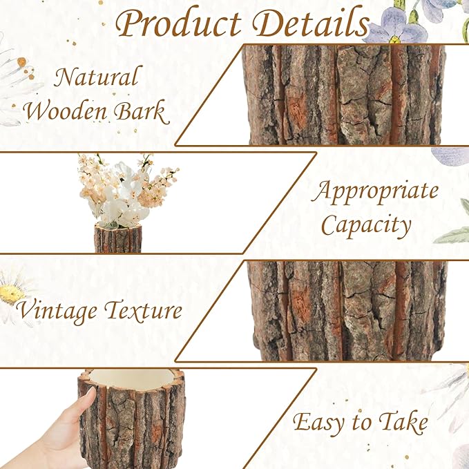 6 Pcs Wooden Vases for Centerpieces, Wood Flower Vase Rustic Tree Stump Planter Pots for Woodland Party Wedding Window Home Farmhouse Christmas Table Decor