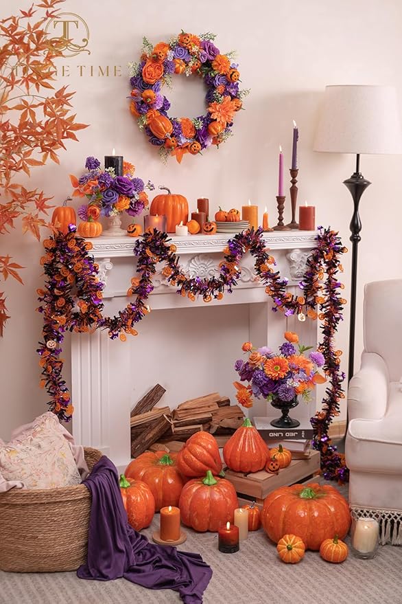 TINGE TIME Rose Artificial Flowers Combo, Fake Foam Roses with Stems for DIY Autumn Wedding Bridal Shower Party Table Centerpieces Fake Floral Arrangement Home Decor(Burnt Orange and Purple)