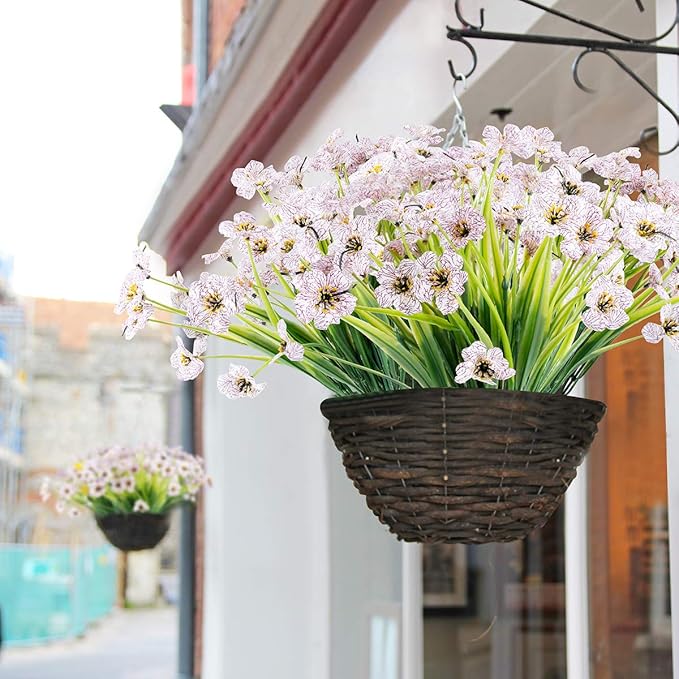 30 Bundles Artificial Flowers Outdoor UV Resistant Fake Flowers No Fade Faux Plastic Plants Garden Porch Window Box Decorating(White)
