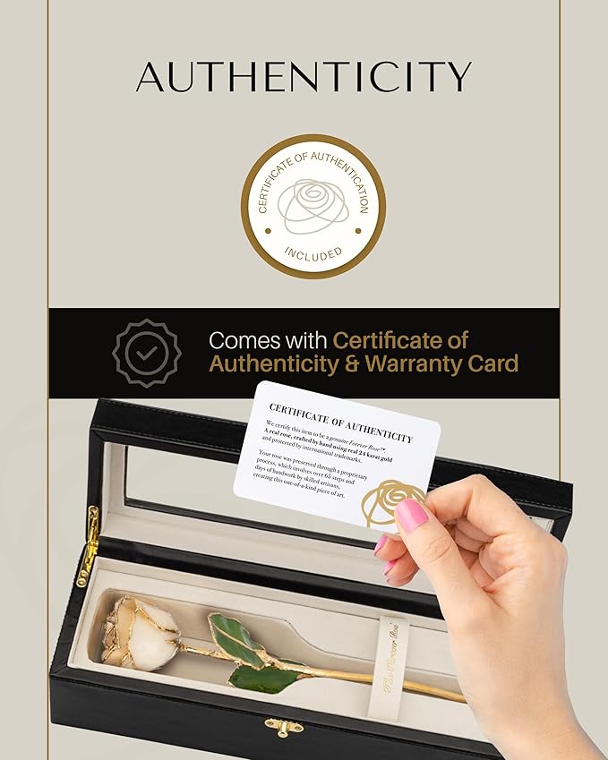Forever Rose Hand-Dipped in 24K Gold, Diamond-Inspired April Birthstone with Sparkles, Real Rose in Leather Case with LED Light – Perfect Ready to Gift for April Birthday or Any Occasion