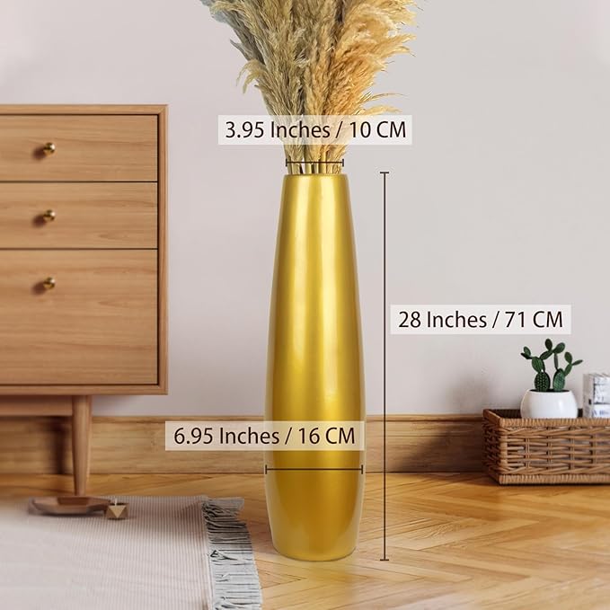 Gold Ceramic Tall Floor Vase,28 Inch Large Modern Flower Vases for Home Décor,Wicker Big Floor Vases Decorations for Farmhouse, Living Room,Bedroom,Standing Plastic Vase Decorative Tall