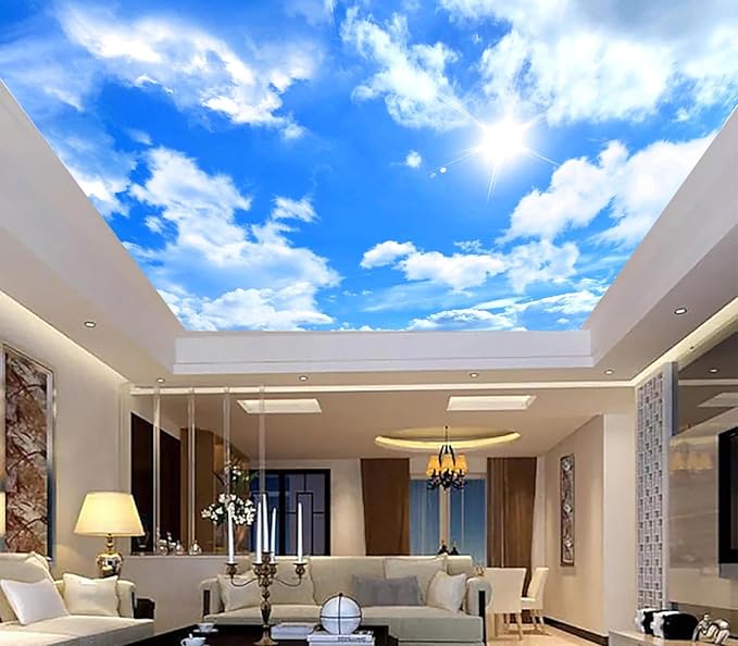Eierme-Blue Sky Background with White Clouds Mural Wallpaper Peel and Stick 160" x 114"
