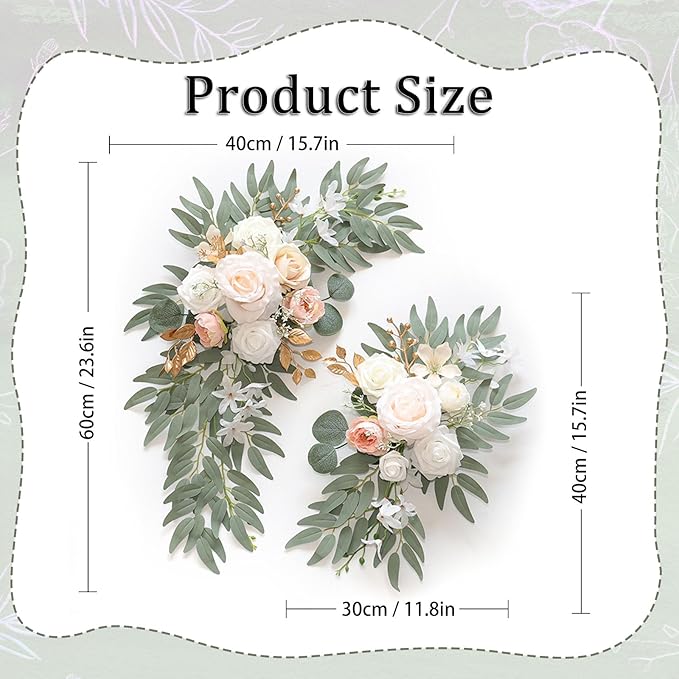 Faux Flower Swag Set of 2, Champagne Artificial Flowers Swags for Wedding Arch, Wedding Welcome Signs, Welcome Reception Ceremony Signs Decorations