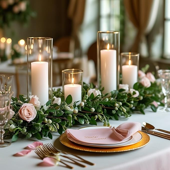 12-Pack White Pillar Candles with Glass Cylinder Vases - Elegant Tall Candle Holders for Weddings, Events, and Home Décor Centerpieces (12)