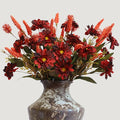 KBREE Artificial Fall Mums Bouquet, 4 Bunches Handmade Faux Daisy Flowers with Grain Stems & Foxtail, 17.7" Natural Farmhouse Mums Bouquets for Autumn Home Decor & Table Centerpieces (Maroon Red)