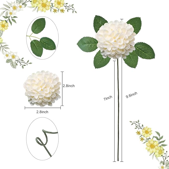 Artificial Flowers, 100pcs Realistic Artificial Rose for DIY Wedding Bouquets Centerpieces Arrangements, Cream Dahlia Flowers with Stem for Bridal Shower Party Home Decorations