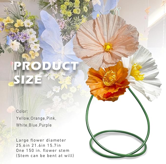 Large Giant Artificial Flowers Decoration - Indoor Outdoor Decor Huge Paper Flower, Realistic Faux Flowers for Home/Office/Living Room /Wedding Ceremony Party /Birthday Party 3pc (Pink Orange White)