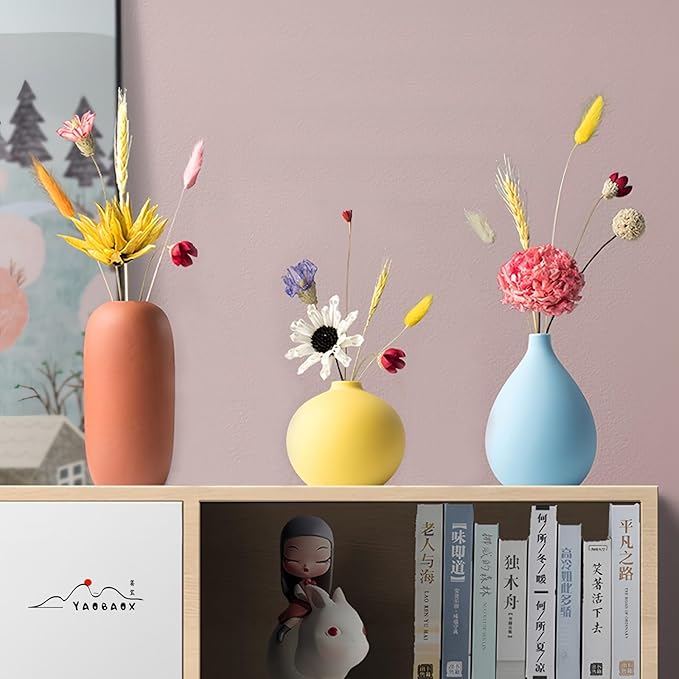 Small Multi Color Ceramic vase Set 3 Modern and Minimalist Decorative for Home Decor, Office, Modern, Classical, Creative Shelf, Table, Bookshelf, Entryway, Coffee Table Decor