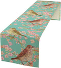 Table Runner with Flowers and Birds, Spring Plant Flowers Table Decoration Linen Table Runner Family Party Party Decorations 13x70 Inches