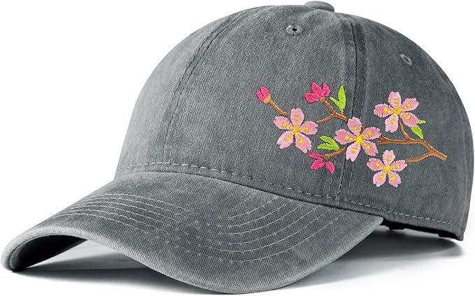 Cute Flower Hat, Elegant Floral Embroidered Adjustable Baseball Cap for Men Women, Gifts for Flower Lovers, Black